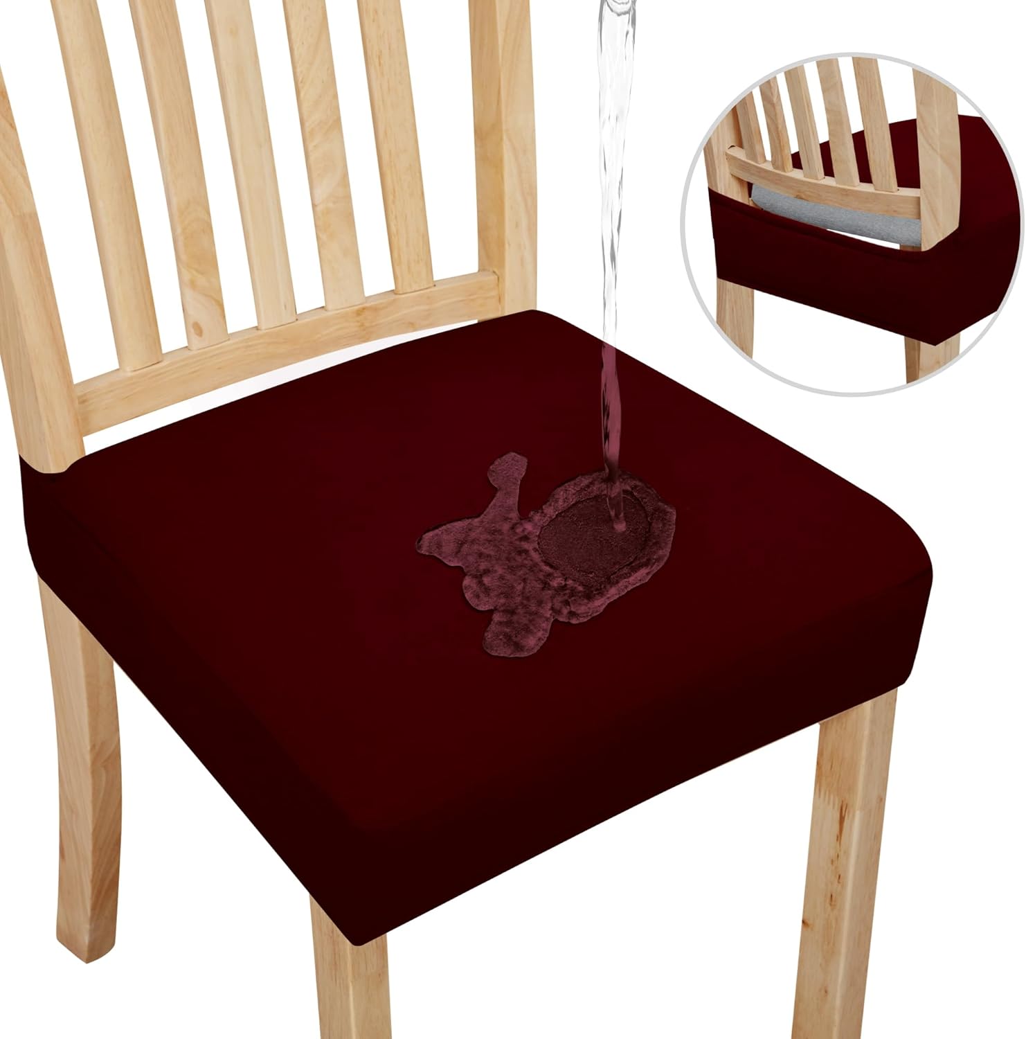 Easy-Going Juego de 4 fundas de asiento 100% impermeables para sillas de comedor, fundas de asiento elásticas protectoras extraíbles y lavables,