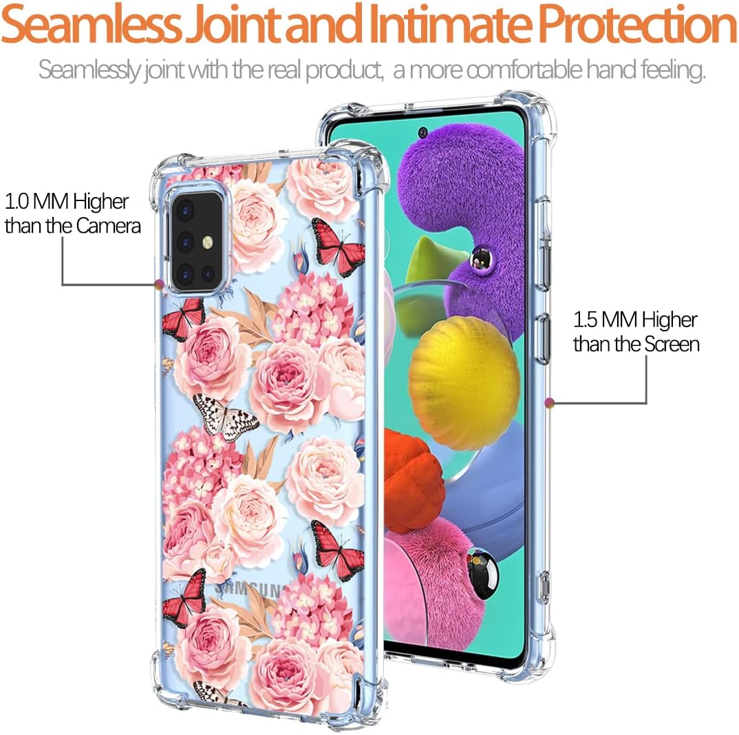 Funda para Galaxy A51 4G, SM-A515U, transparente, con diseño de TPU suave, absorción de golpes, diseño floral, delgada, funda protectora para