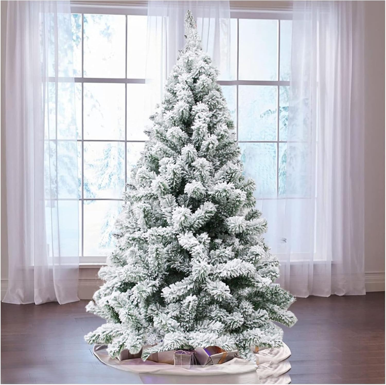 Decoración navideña árbol de Navidad artificial flocado de 7.5 pies, árbol de lápiz de Navidad, decoración del hogar de vacaciones para fiestas,