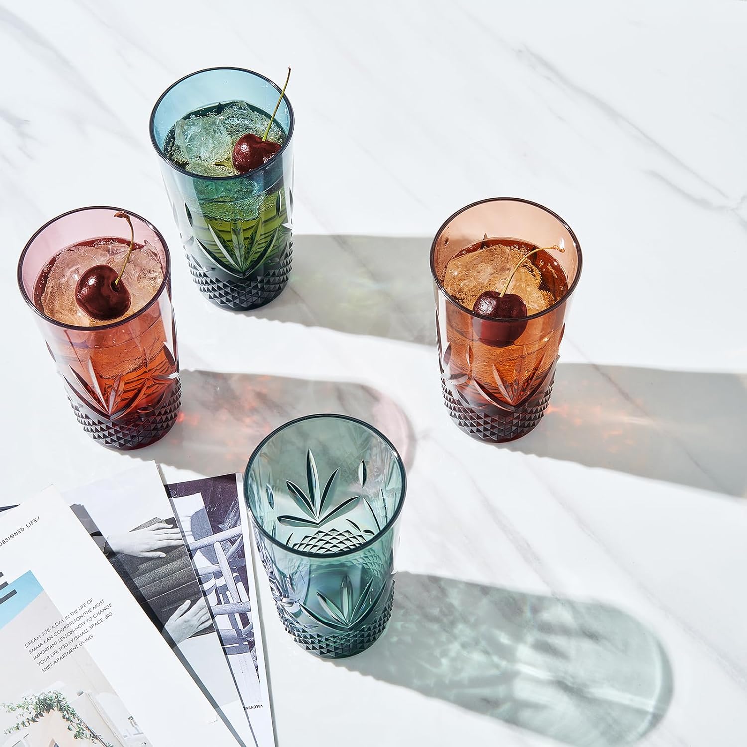 Vasos grandes de plástico Highball para beber, inastillables y reutilizables, acrílico pastel  Juego de 4  Vasos de cristal similar a Tritan, aptos