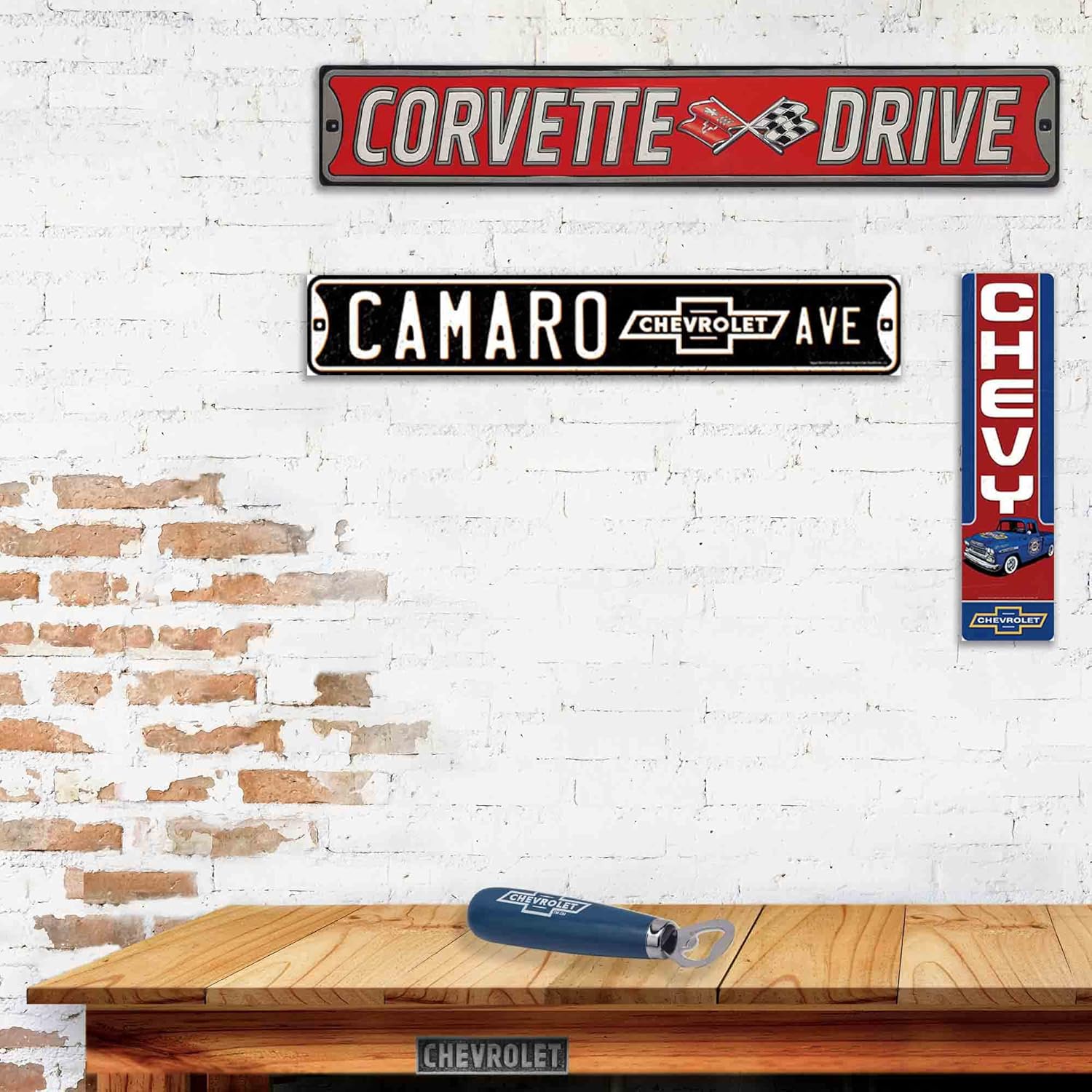 Chevrolet Corvette Drive – Letrero de calle de metal en relieve, grande, rojo corbeta para garaje o cueva de hombre