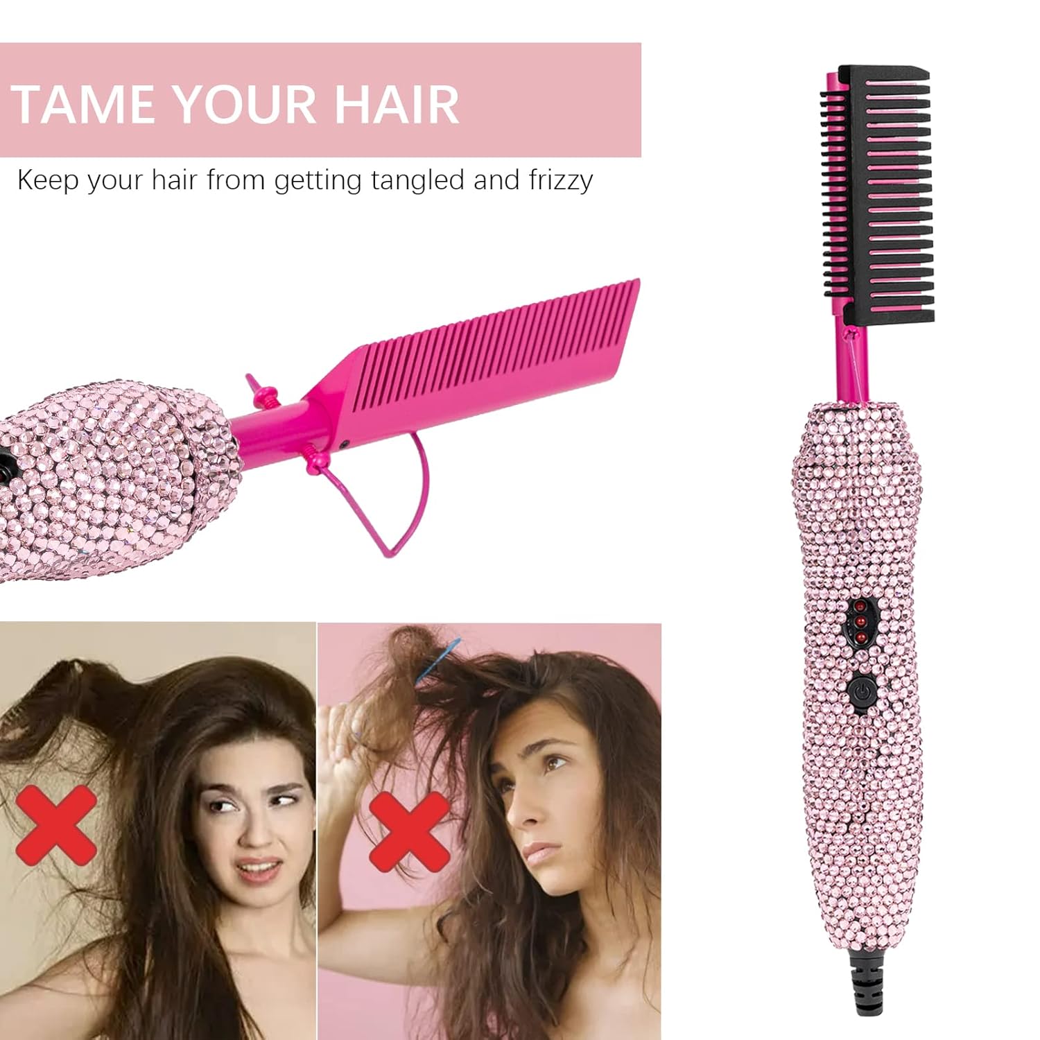 Plancha eléctrica de pelo con peine caliente, peine alisador eléctrico de lujo para pelucas de cabello negro natural, peine eléctrico para pelucas
