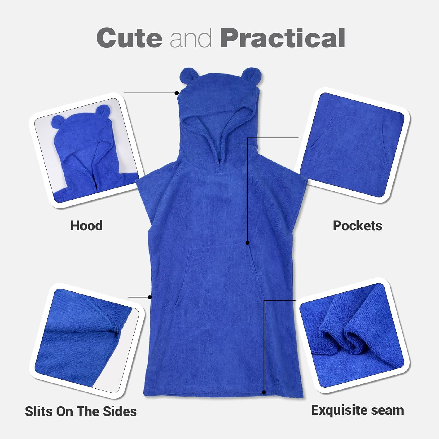 MissShorthair Toalla Poncho para niños, toalla de playa con capucha para niña y niño, poncho de surf, bata de baño, toalla de baño de microfibra,