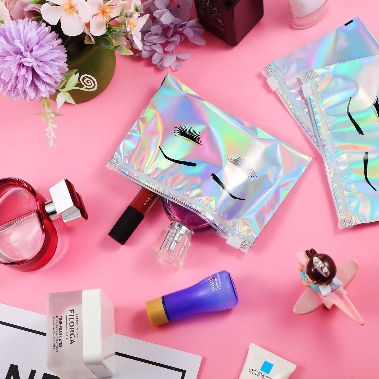 Kajaia 60 bolsas de cuidado posventa de pestañas, bolsas de cosméticos para pestañas, bolsas vacías de maquillaje para pestañas, bolsas con