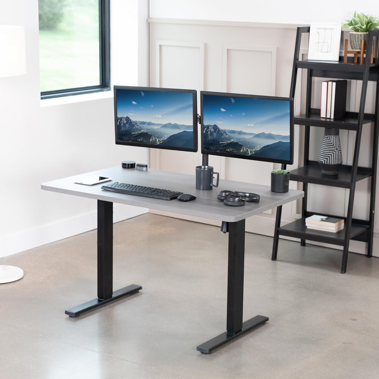 VIVO DESK-TOP48-30G – Mantel universal de una pieza de 48 x 30 pulgadas para marcos de escritorio estándar y sentados a pie, altura ajustable, color
