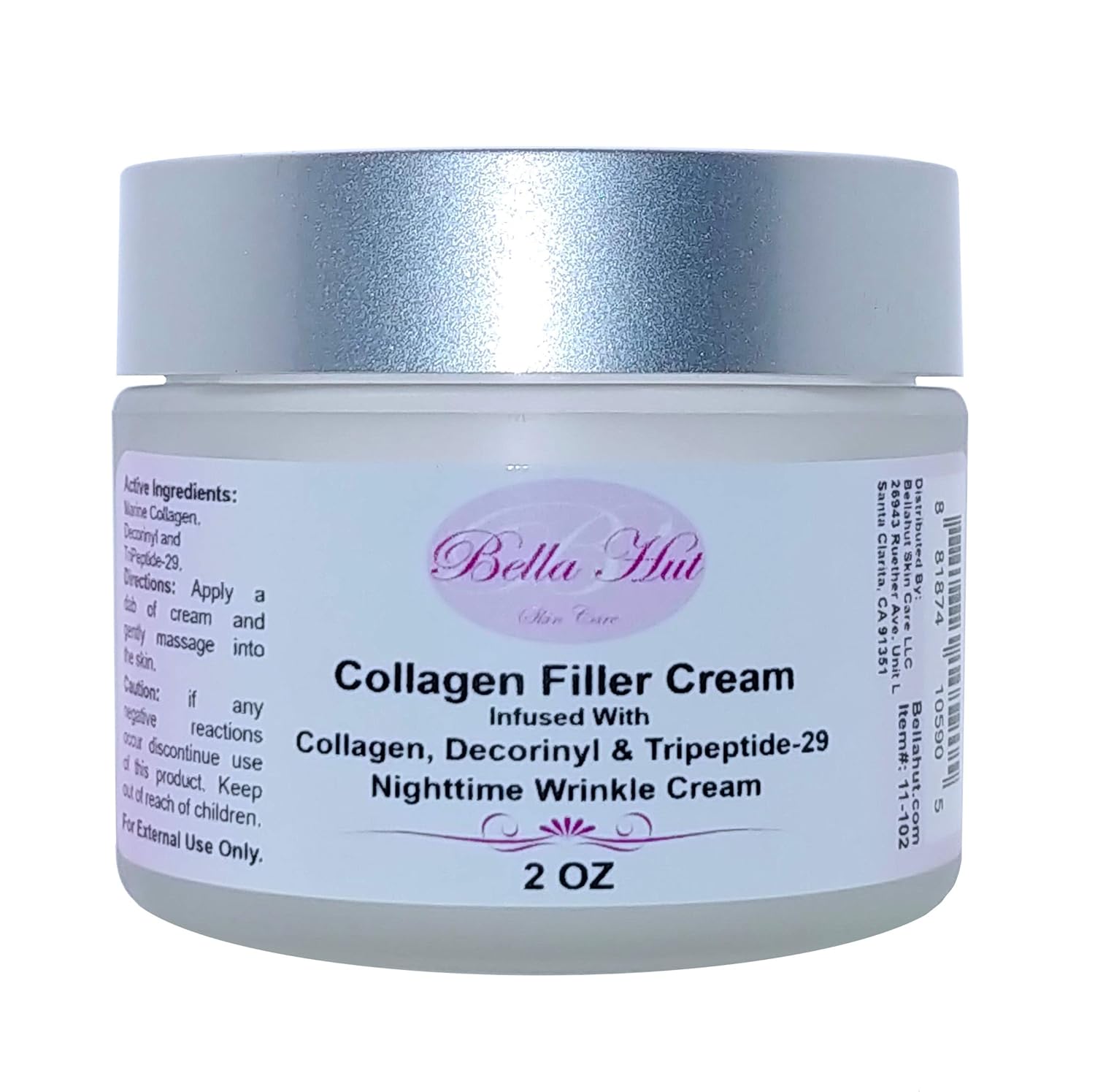 Bellahut Crema de relleno de colágeno nocturno (2 onzas, 16 onzas) infundida con colágeno, deccorinilo y tríptido-29, ayuda a reducir las arrugas y