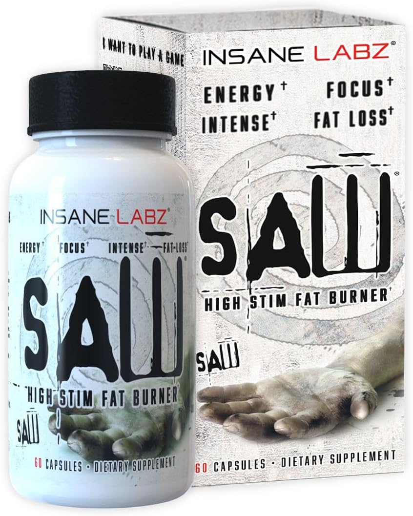 Insane Labz Saw, Quemador de grasa de alta potencia, suplemento termogénico para pérdida de peso y supresor del apetito con L-tirosina, yerba mate,