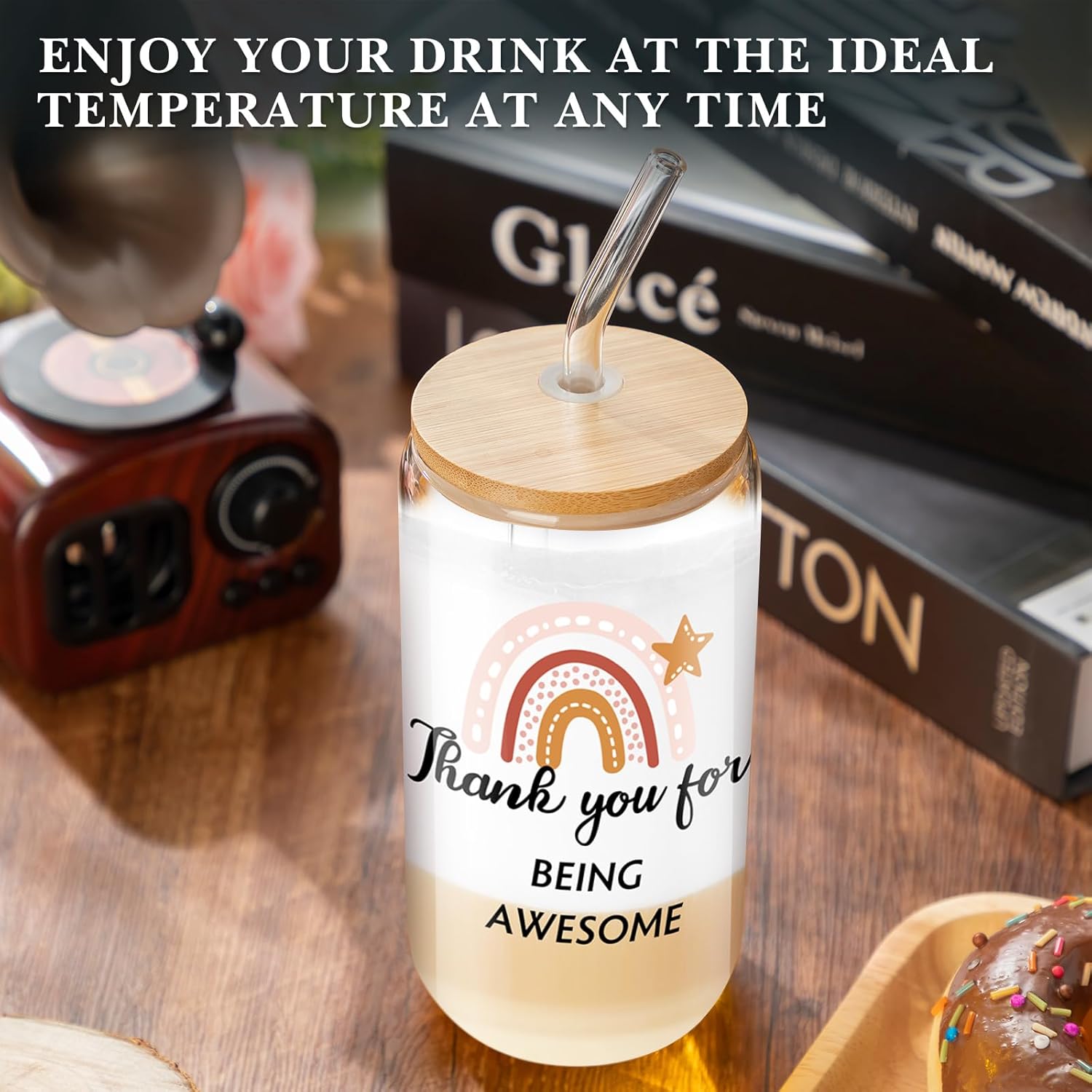 Juego de 12 vasos de vidrio de agradecimiento para empleados, regalos de agradecimiento para compañeros de trabajo, vasos de vidrio de 16 onzas con