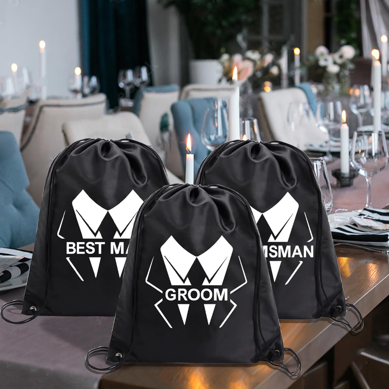 BachpartyGifts Regalos de propuesta de padrinos de boda, decoraciones de regalos de despedida de soltero para hombres, paquete de 8 bolsas con