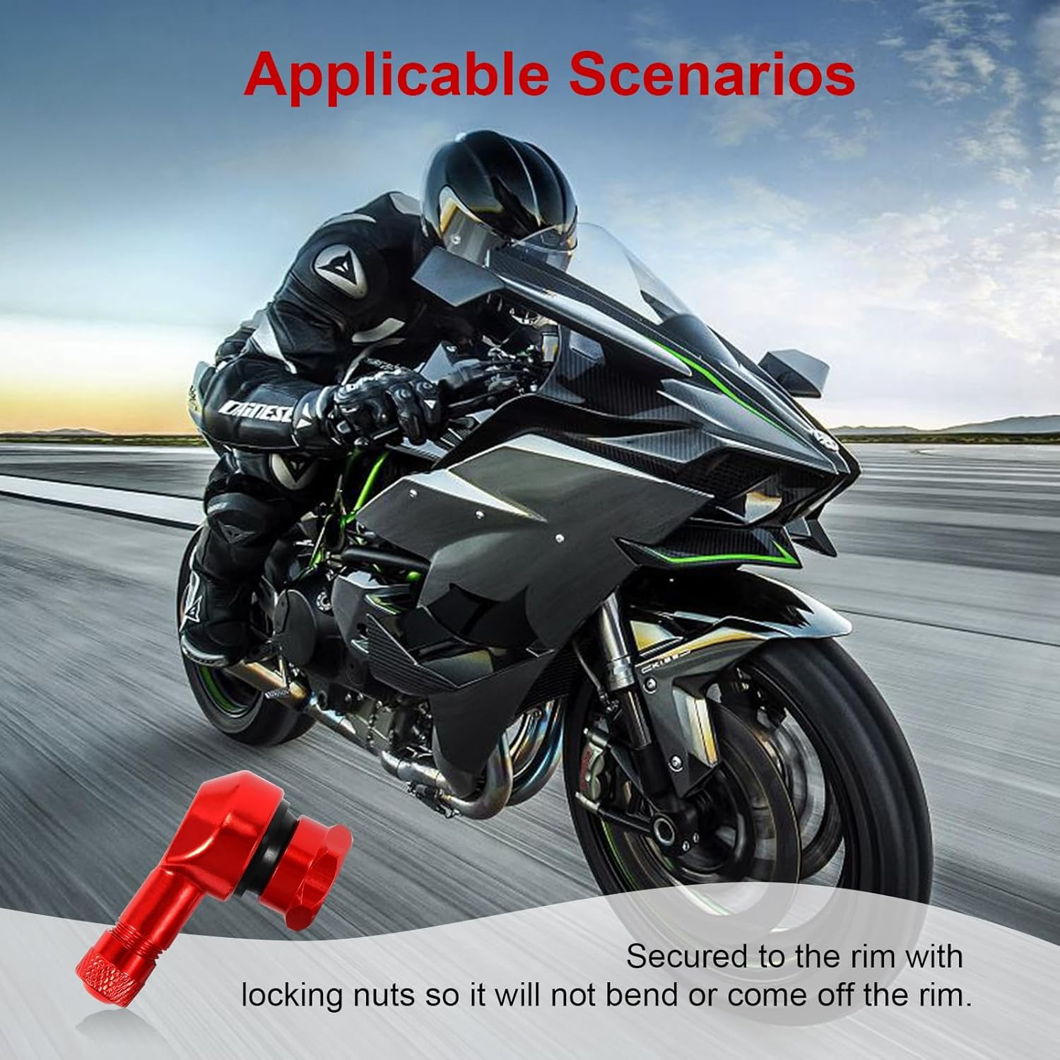 2 vástagos de válvula de neumático de motocicleta, aluminio de 90 grados, rueda de llanta de 0.445 in0.394 in, vástago de aire sin cámara con sellos