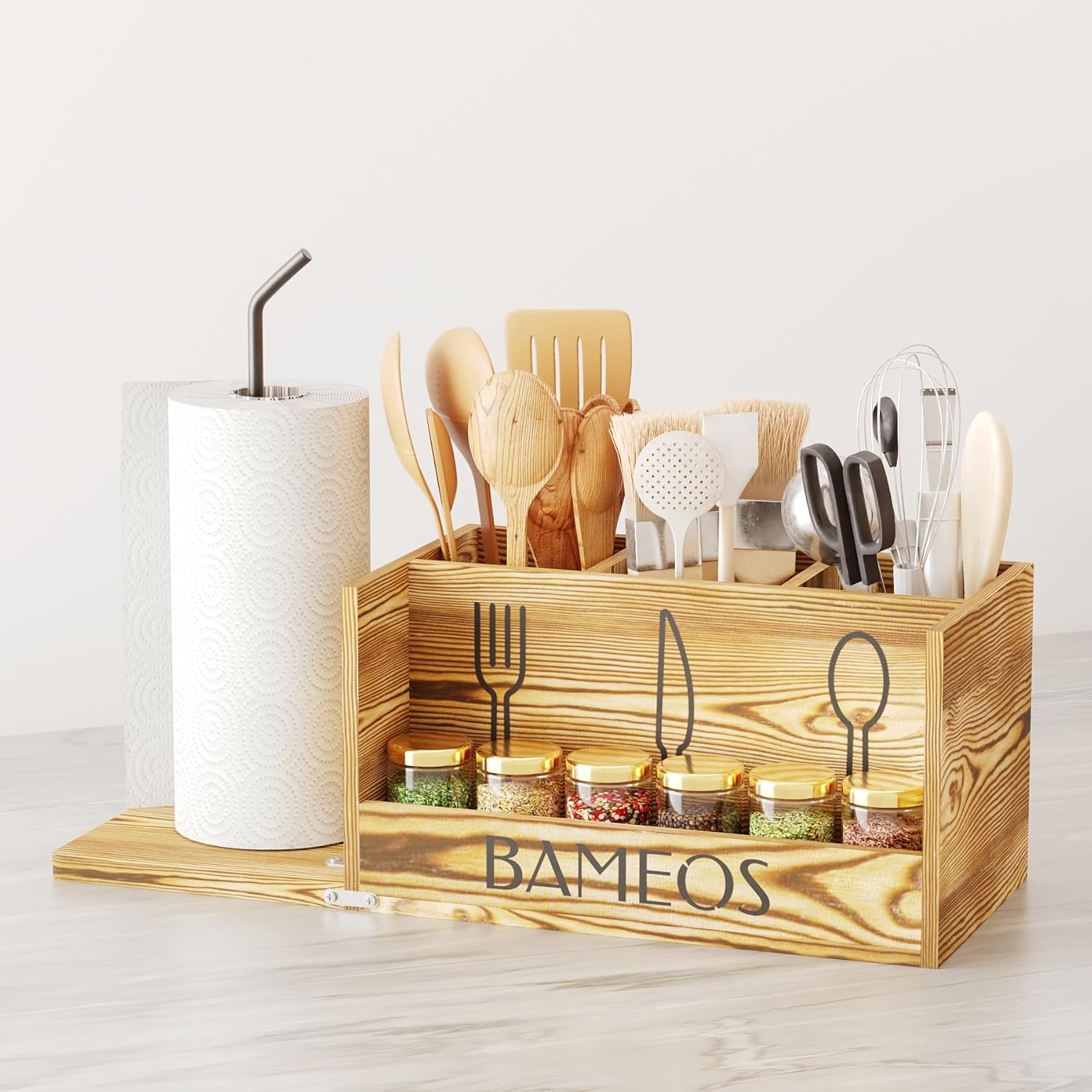BAMEOS Soporte para utensilios de cocina – Soporte para utensilios de cocina para espátula, cuchara, alambre, organizador de utensilios de metal,