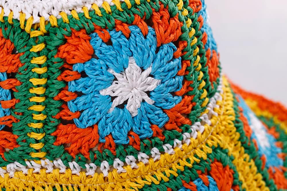 Sombrero de paja para mujer, sombrero de pescador tejido floral, sombrero de pesca, sombrero de playa, gorra plegable tejida a mano