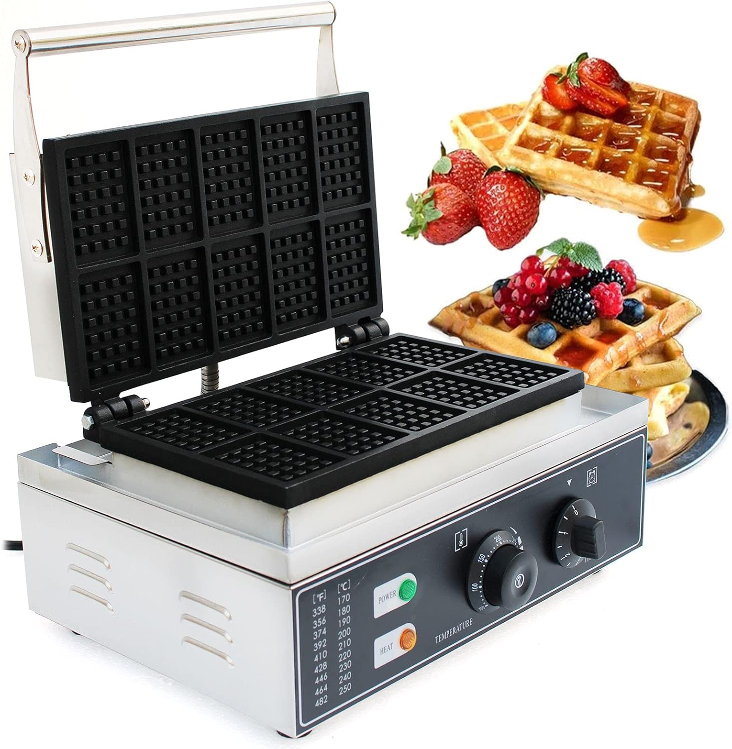 Máquina eléctrica de gofres comercial de 10 piezas, temperatura de 110 V, 122-572 , horneador de gofres belga antiadherente para restaurante y uso
