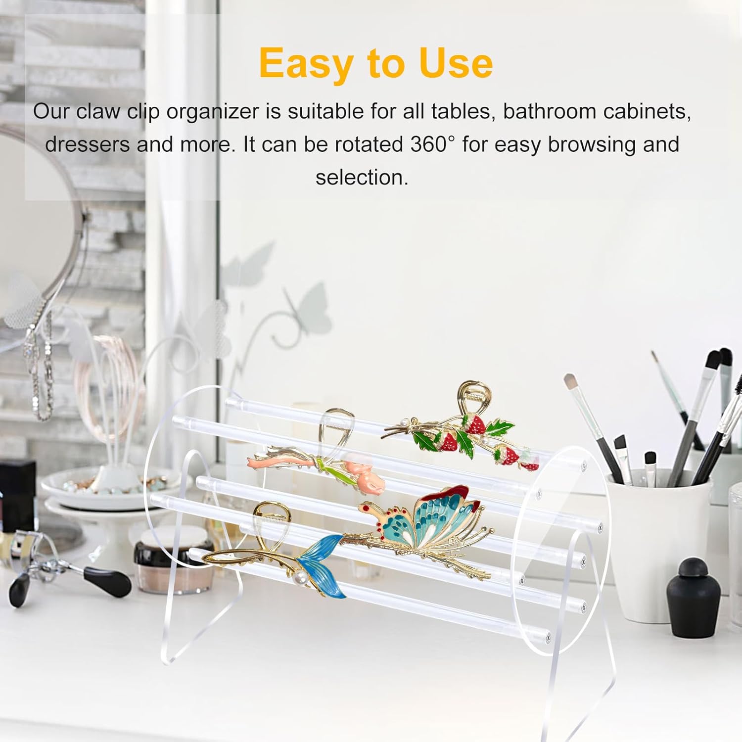 Claw Clip Organizer Holder, 360-Degree Rotating Claw Clip Holder and Storage Acrylic Clear Hair Clip Organizer Clear Headband Display Stand Hair