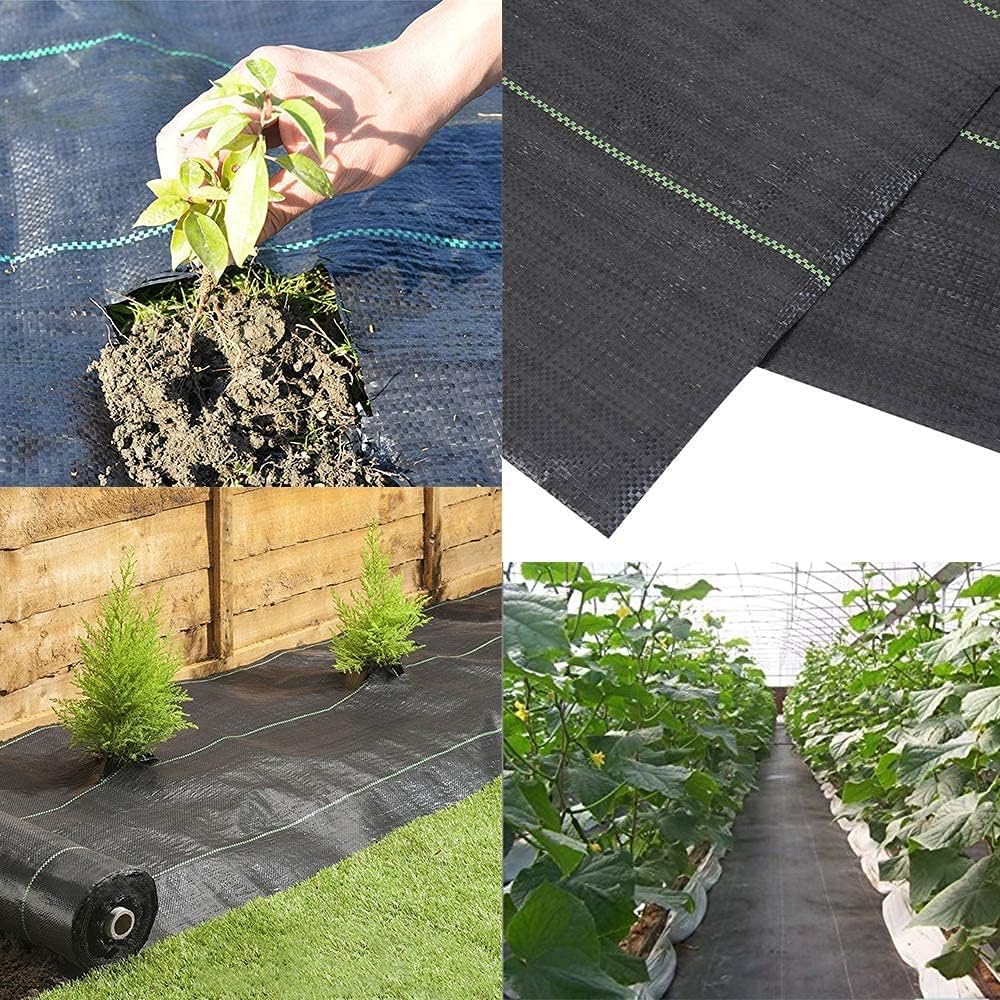 Tela de barrera de malezas resistente de 4 x 100 pies, protector de jardín ultra grueso para control de malas hierbas, cubierta de suelo negro,