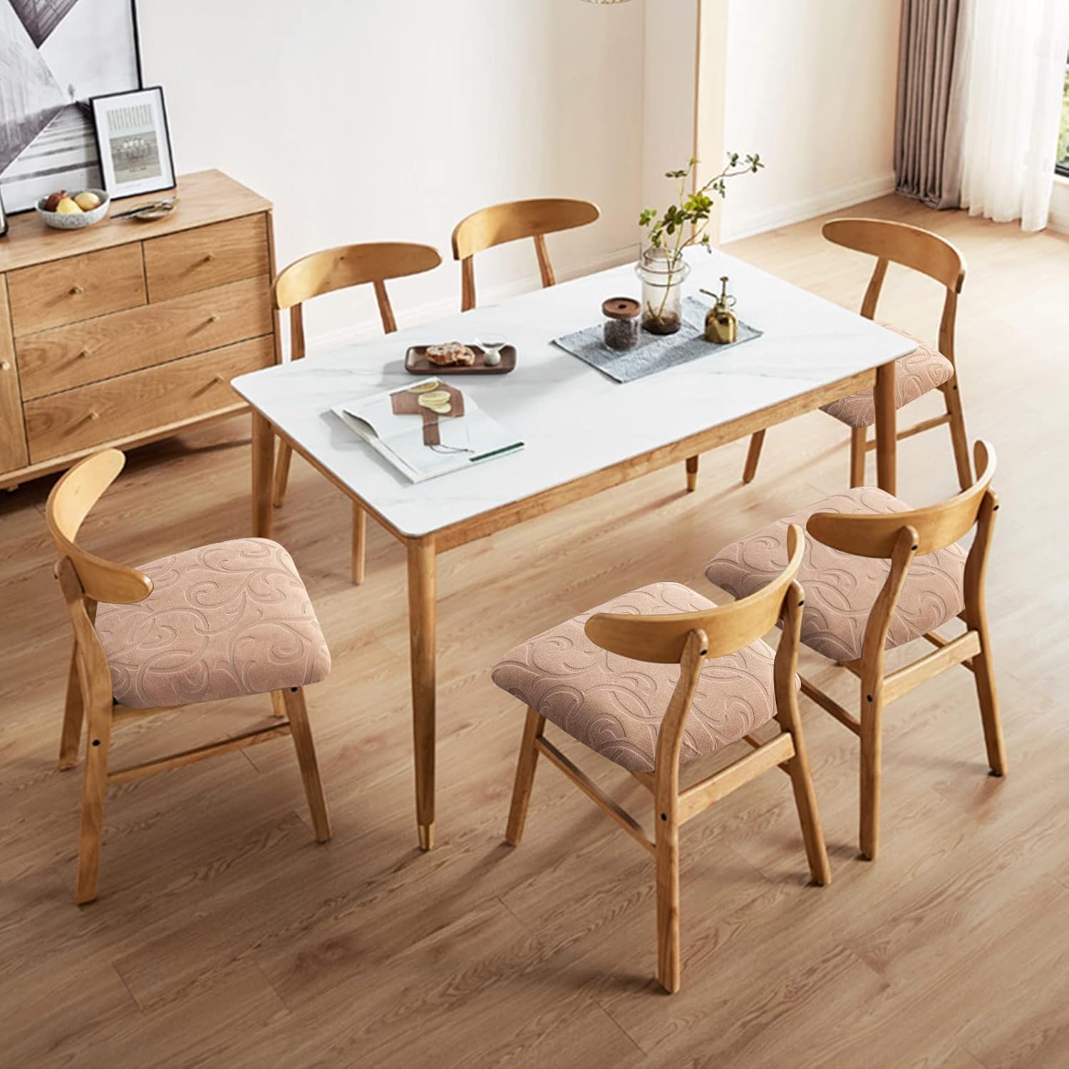 Genina Fundas de asiento impermeables para sillas de comedor, fundas elásticas para sillas de comedor, fundas protectoras para sillas de cocina,
