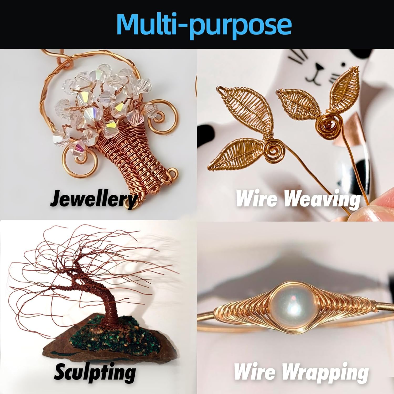 Art3d Alambre de cobre suave puro calibre 16, 120 pies, 99.9% para electrocultura, jardinería, fabricación de joyas, carrete de 1 libra