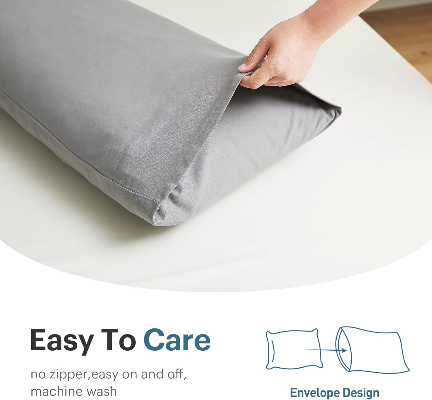 Acanva Almohada de cuerpo para dormir de lado esponjoso, 20 x 60 pulgadas, con funda de almohada gris, color blanco