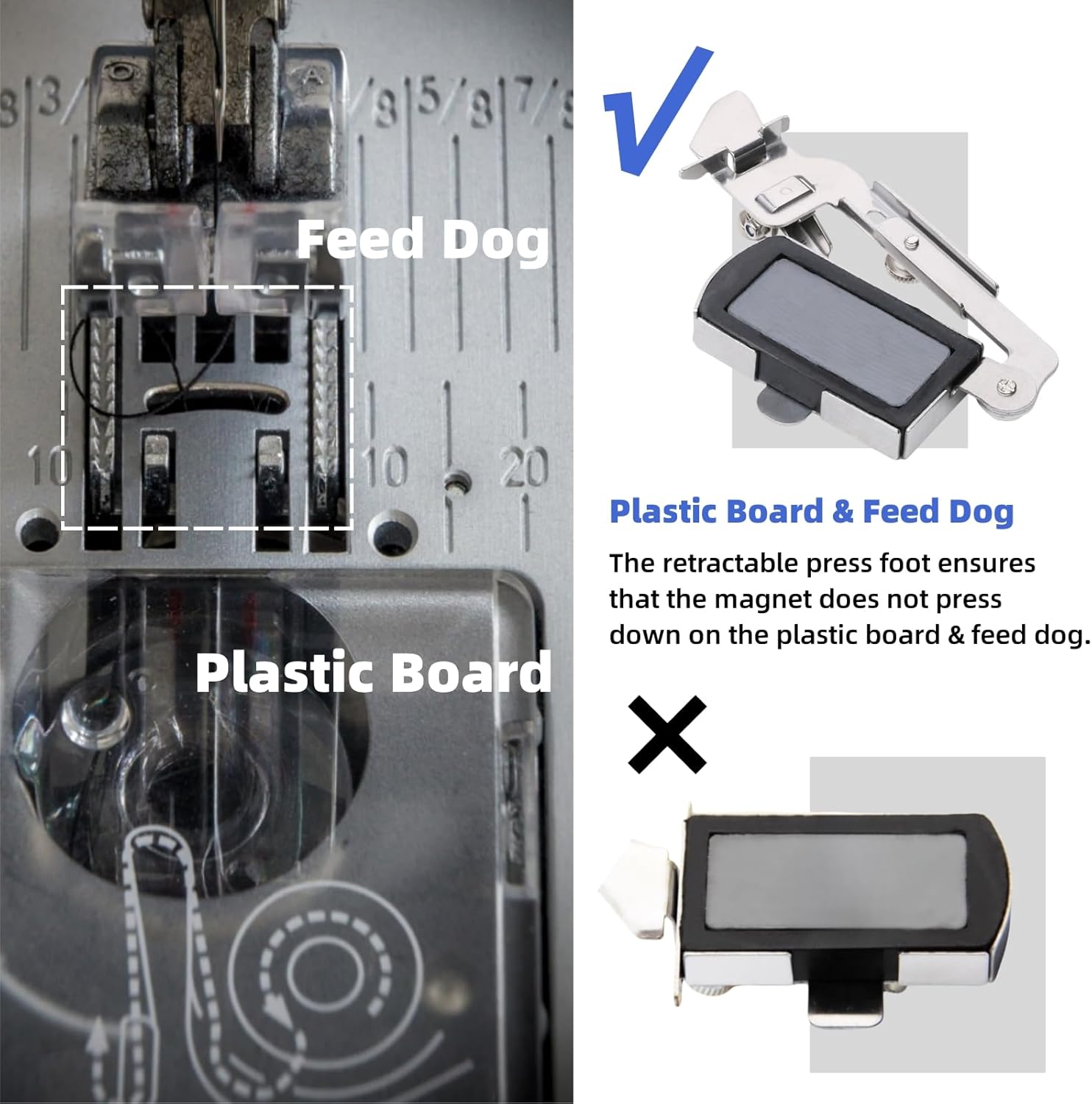 Guía de costura magnética para máquina de coser, guía de costura magnética con clip, accesorios y suministros de costura (plateado)