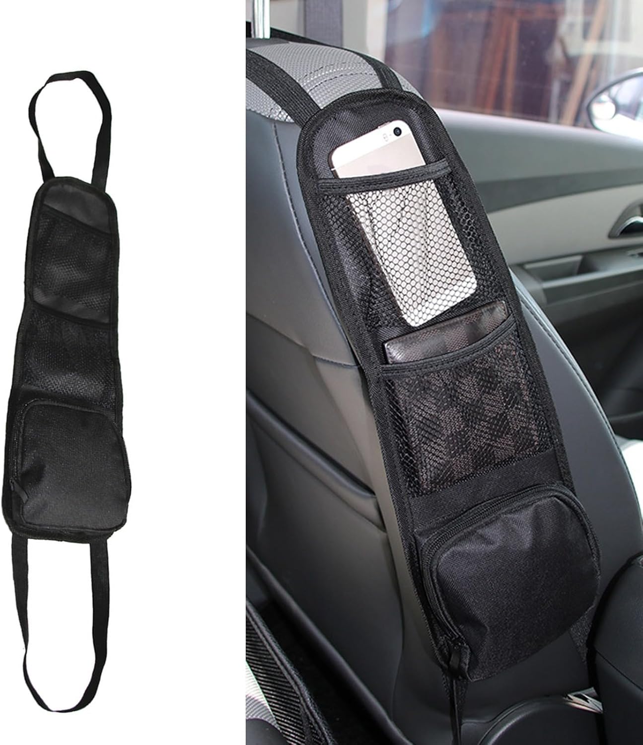 NGHEY Paquete de 1 organizador lateral para asiento de automóvil, organizador de cartera para teléfono con cremallera, bolsa colgante de