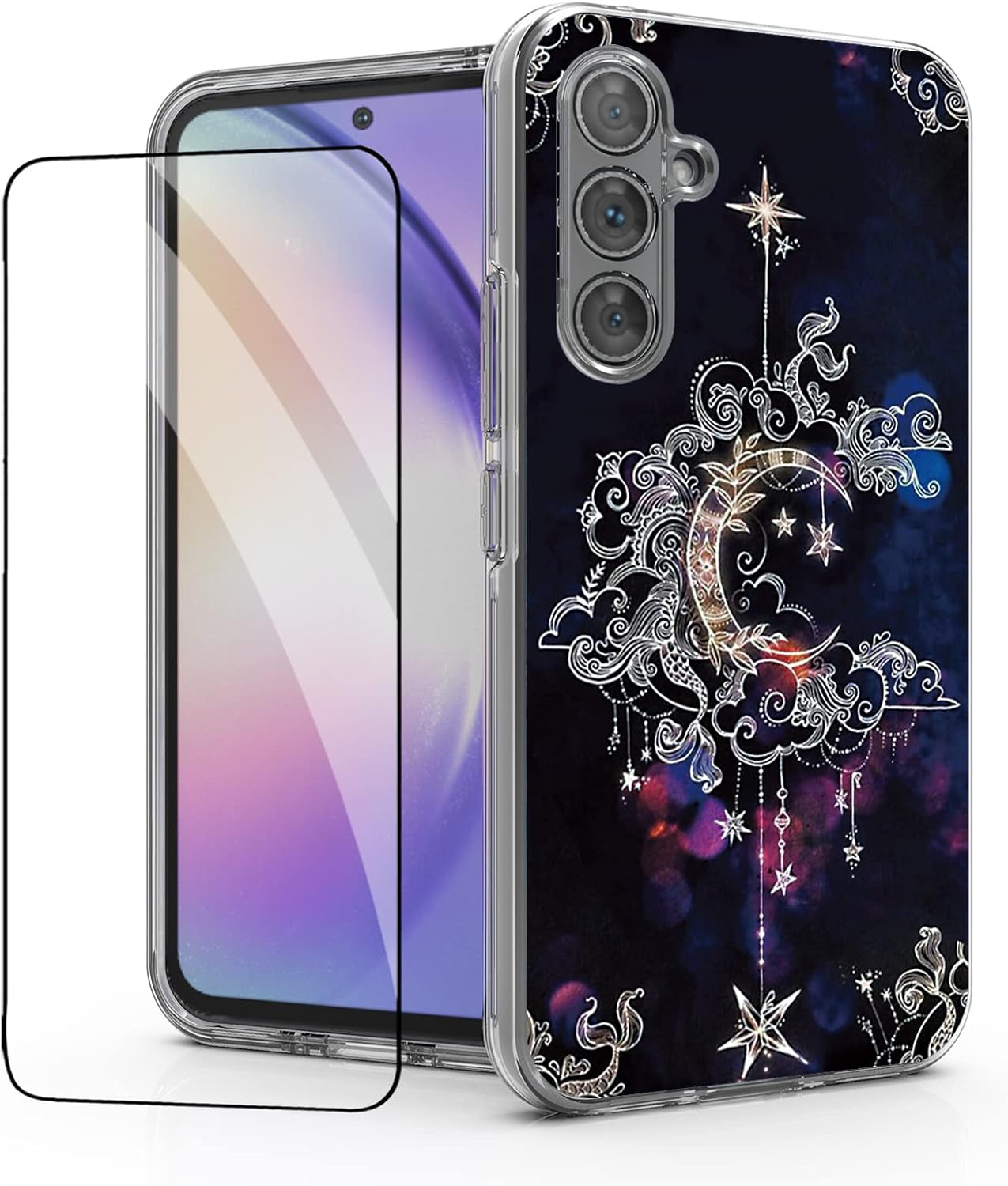 Funda para Samsung Galaxy A54 5G, Samsung A54 5G, protector de pantalla de vidrio templado y funda híbrida de TPU suave de PC duro 2 en 1 para
