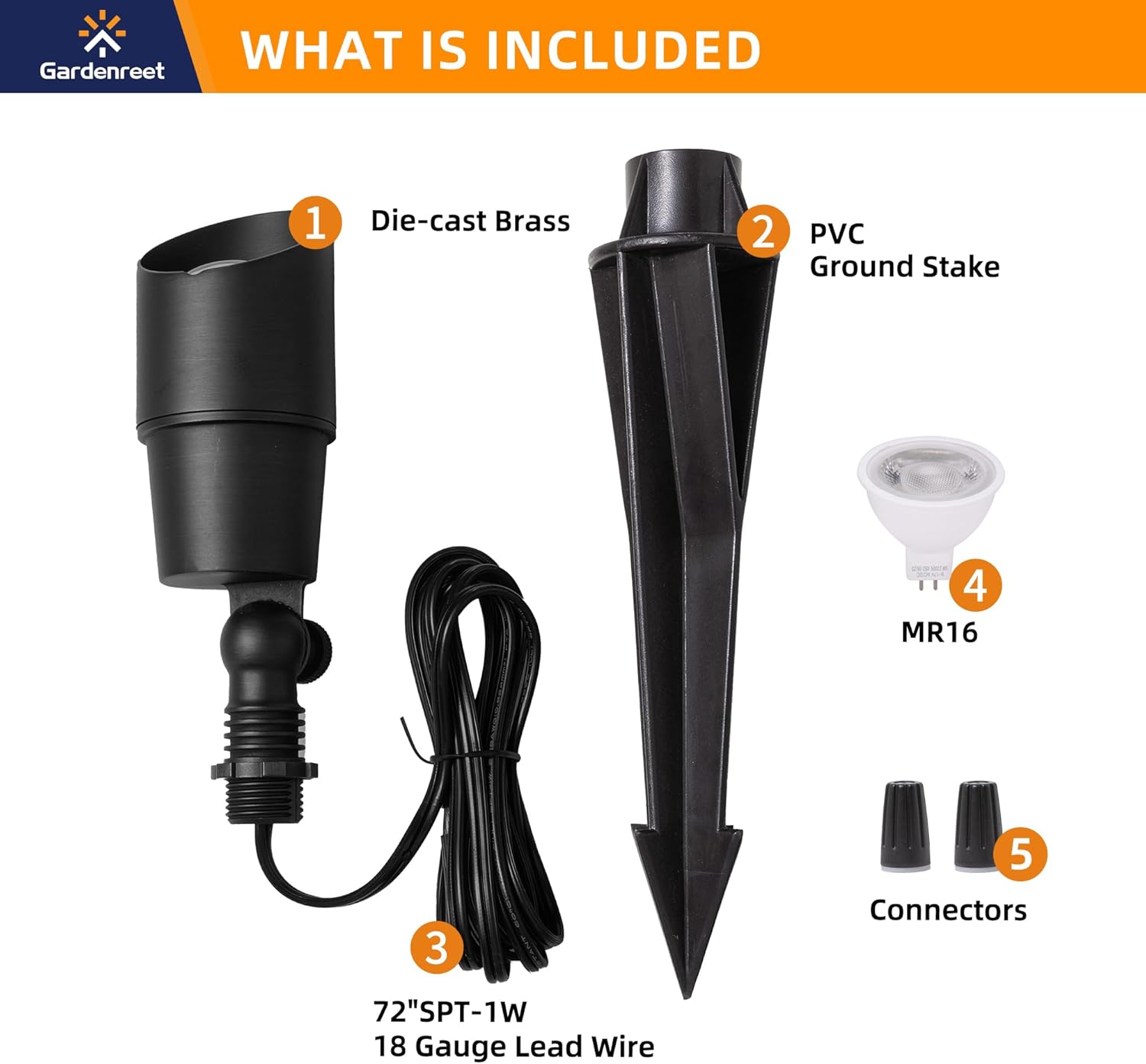 Gardenreet Iluminación de paisaje de latón de bajo voltaje, color negro, 12 V CACC impermeable, luces LED para exteriores, lámpara de iluminación