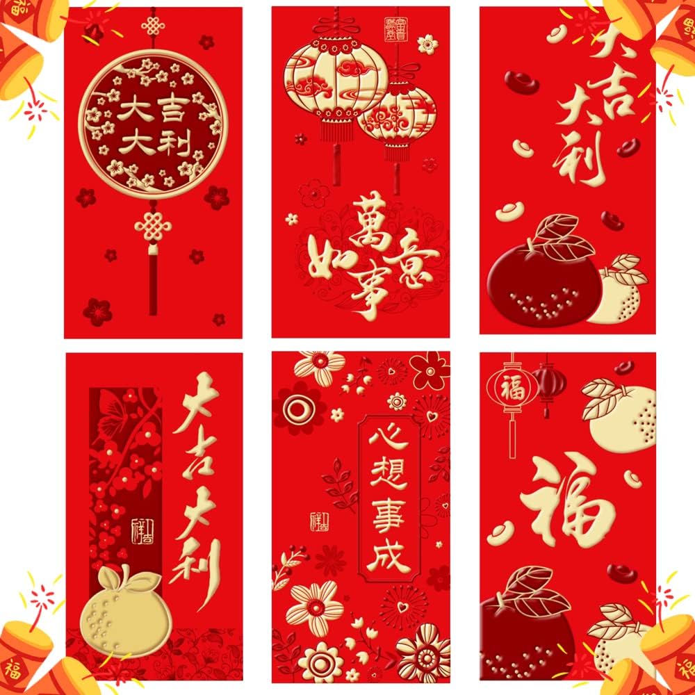 AWEELON 36 sobres rojos de Año Nuevo chino, paquete grande rojo 2023 Año del conejo Hong Bao Primavera China Lucky Money Bolsillos para boda Año
