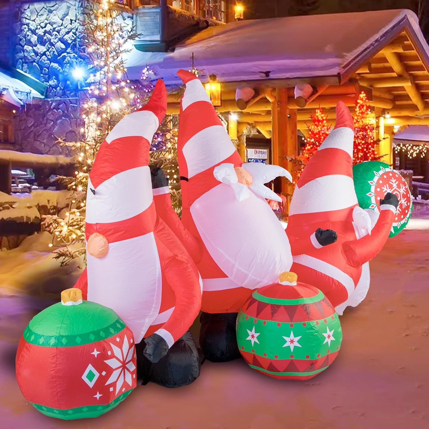 Morejoy Gnomos inflables de Navidad de 6.3 pies  Decoración inflable de Navidad al aire libre  Decoración de Navidad al aire libre con luces LED