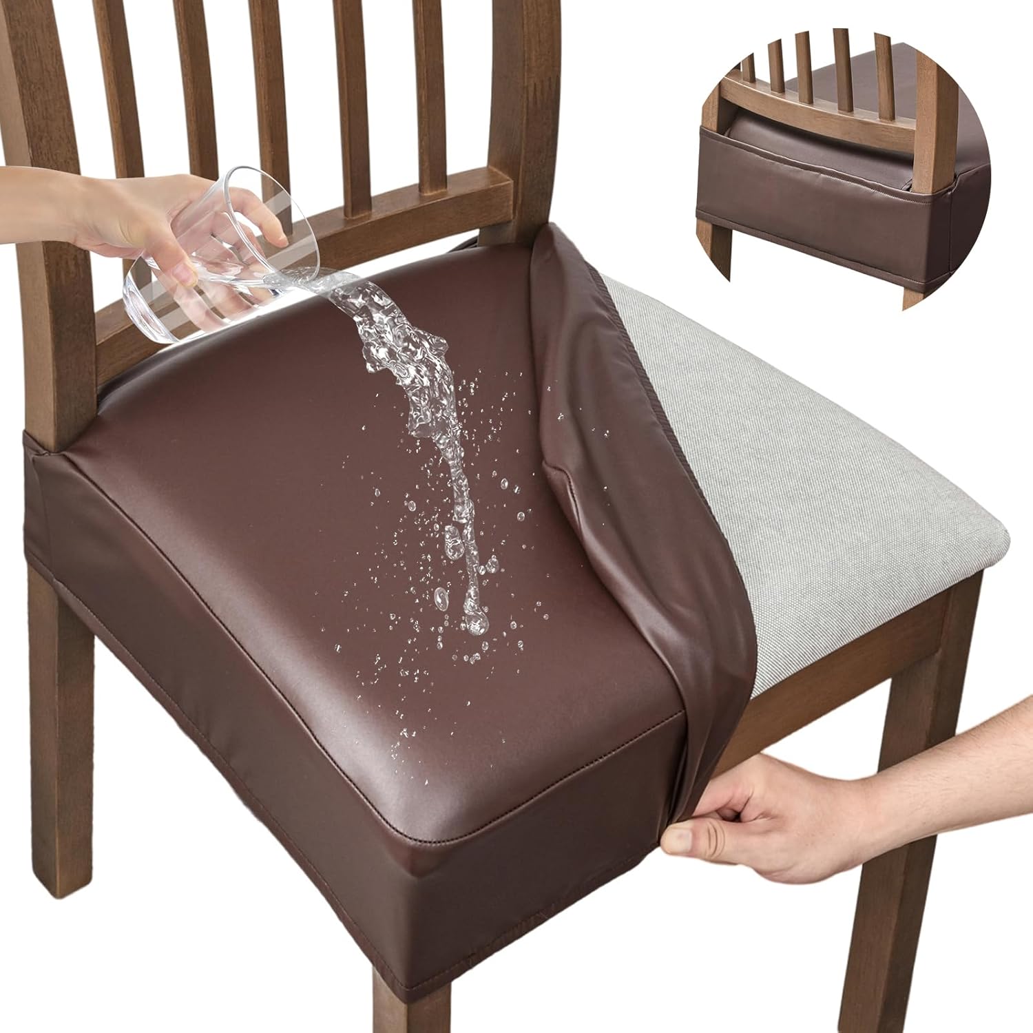 Eco-Ancheng Funda para silla de comedor, fundas impermeables para sillas de comedor, 2 unidades, piel sintética, funda para silla de comedor, funda