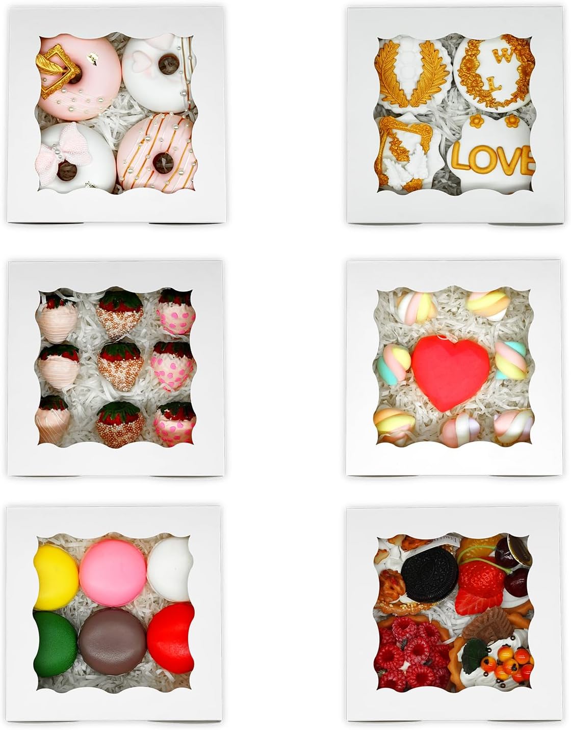 XIINHPKGG – 50 cajas de galletas de 6 x 6 x 3 pulgadas cajas de panadería con ventana, cajas de golosinas, cajas de fresas, mini cajas de pastel
