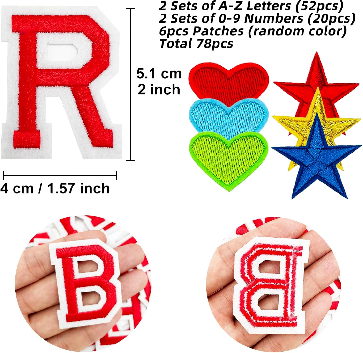 Jongdari Parches para planchar con letras y números para ropa, parche bordado de 2 pulgadas para chaqueta de letras del alfabeto A-Z y apliques 0-9