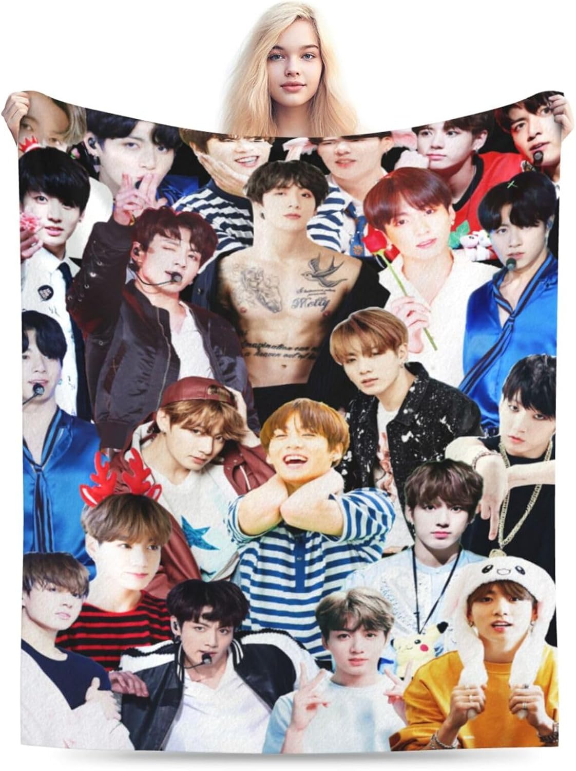 Jungkook – Manta suave y cómoda de lana polar para sofá, oficina, coche, camping, yoga, viajes, decoración del hogar, acogedora manta de playa de
