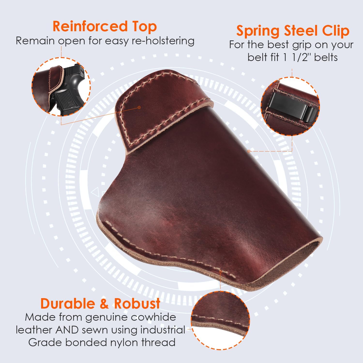 IWB – Funda de piel auténtica para Glock 194243X, Sig P365P320P220, Ruger LCPLC9SSecurity 9Max 9, Taurus G2G2CG3CGX4, Springfield HellcatXD y