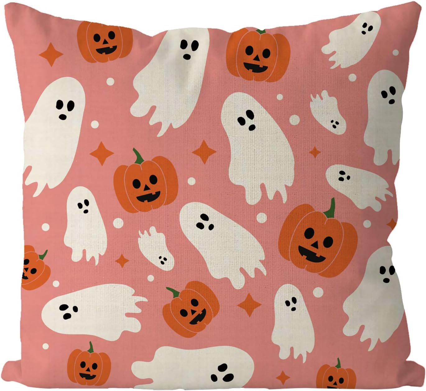 Fundas de almohada de Halloween de 16 x 16 pulgadas, diseño de calabazas fantasmas, de lino rosa, para interiores y exteriores, decoración de sofá