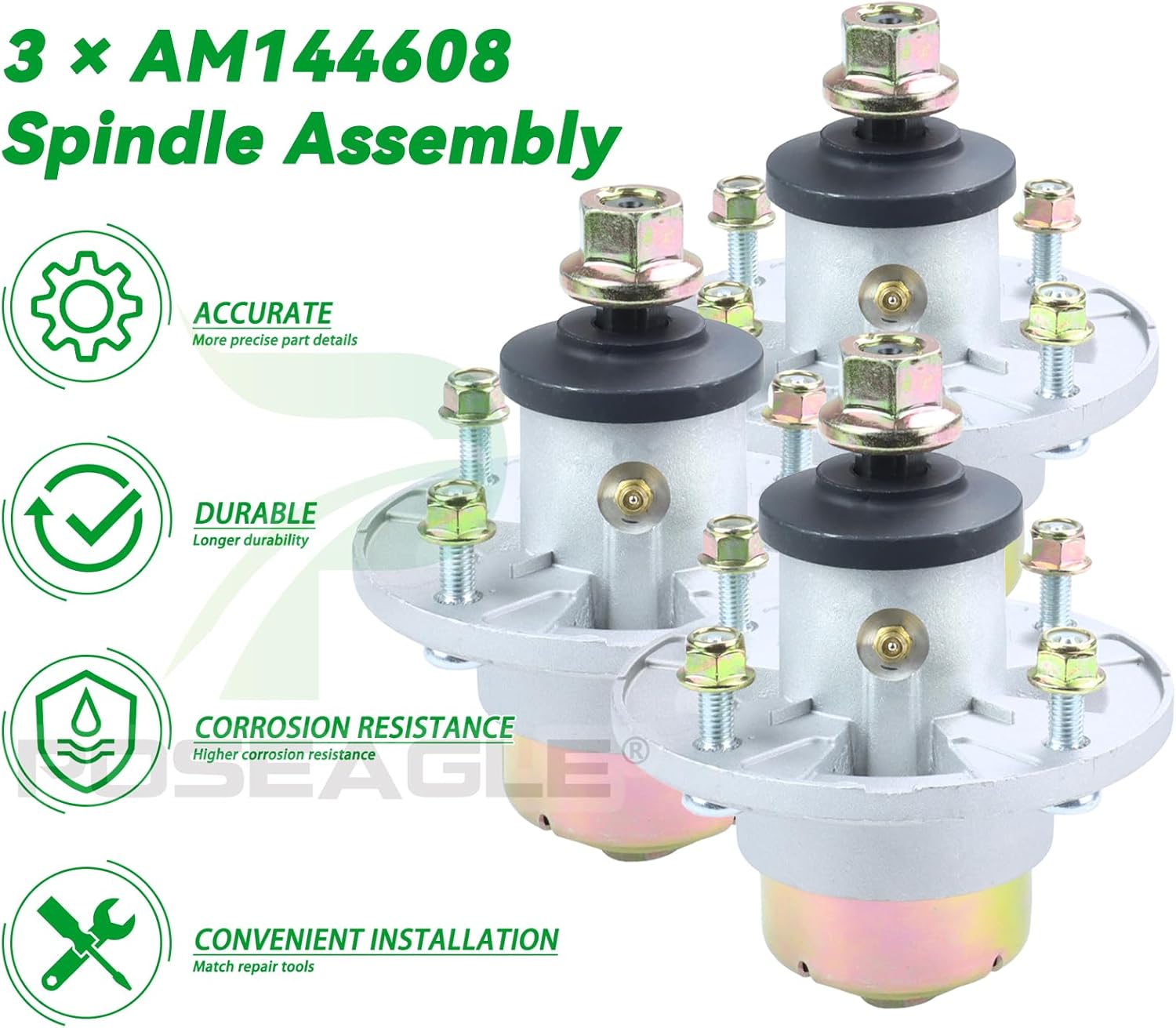 Paquete de 3 AM144608 Conjunto de husillo para John Deere S220 S240 X330 X350 X354 X380 X384 X390 X570 X580 X750 X949 Z315E Z320M Z325E Z325E 330M