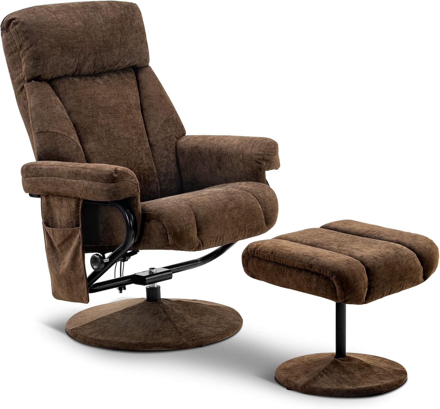 MCombo Sillón reclinable con otomana, silla reclinable con masaje, sillas reclinables giratorias de tela de felpilla para sala de estar 4828 (marrón)