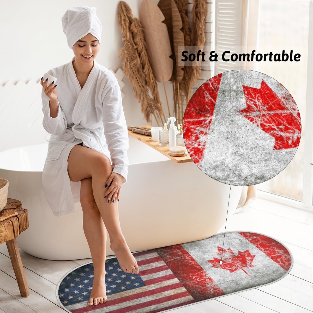 Maple American Flag Memory Foam Bathroom Rug Runner Soft Cozy Bath Rug Water Absorbent Non-Slip Bathroom Mat Thick Velvet Shower Mat Bath Mat for