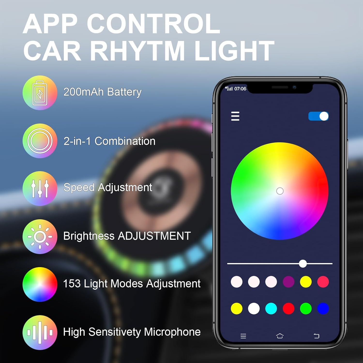 NBT – Soporte magnético inalámbrico para cargador de automóvil, anillo de luz LED de 15 W, carga rápida, alineación automática, soporte de teléfono