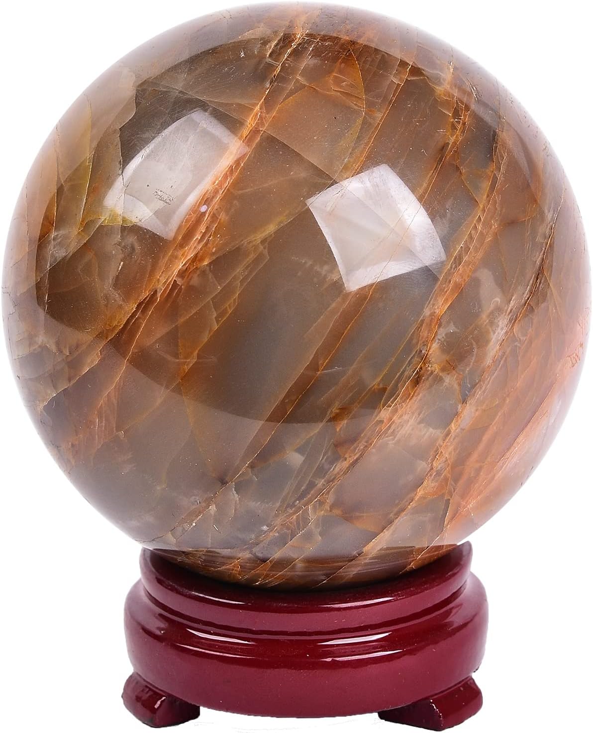 AMOYSTONE Bola de cristal grande de piedra lunar naranja natural, bola de cristales curativos, bola de adivinación de piedra pulida, bola decorativa
