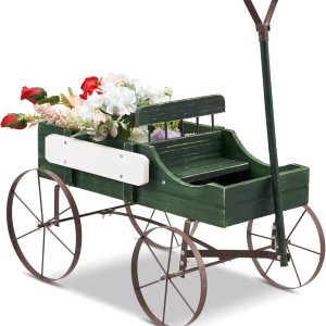 Decoración de rueda de carro de madera, maceta de jardín pequeña decorada con divisor y asa, decoración de porche para interiores y exteriores, Decoración de rueda de carro de madera, maceta de jardín pequeña decorada con divisor y asa, decoración de porche para interiores y exteriores,