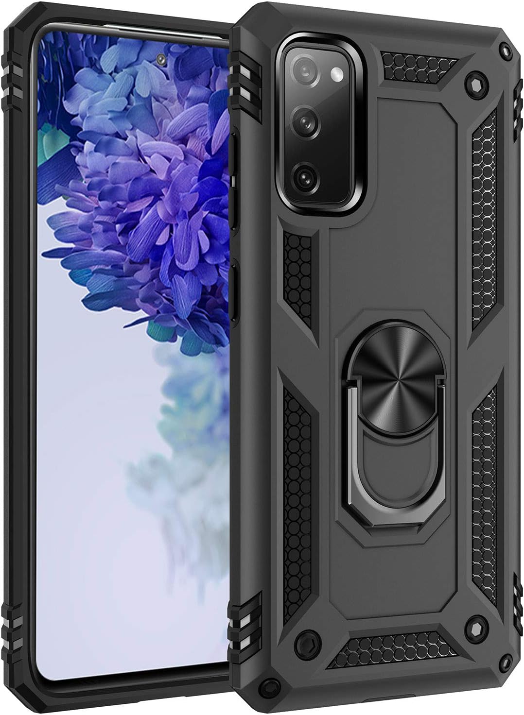Fetrim Funda para Galaxy S20 FE, funda protectora a prueba de golpes con anillo de rotación Kickstand para Samsung Galaxy S20 FES20 FE 5G Negro
