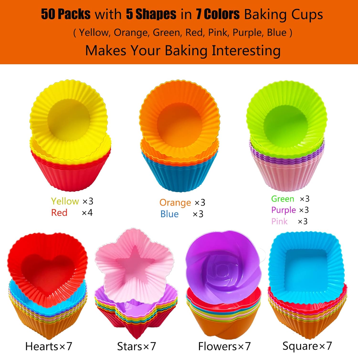 DERGUAM – 50 forros de silicona para magdalenas, moldes reutilizables antiadherentes fáciles de limpiar para cupcakes, redondos, cuadrados,
