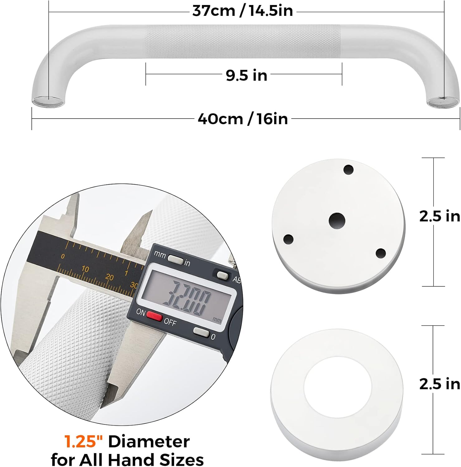 Barras de agarre de 16 pulgadas y 1.25 pulgadas de diámetro para bañeras y duchas, mango de ducha para ancianos, barras de agarre para