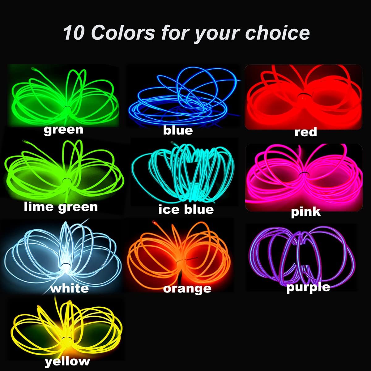 MaxLax Cable EL, color amarillo, luz activada por sonido, luz constante, flash lento, 9 pies, luces de neón, alambre electroluminiscente brillante