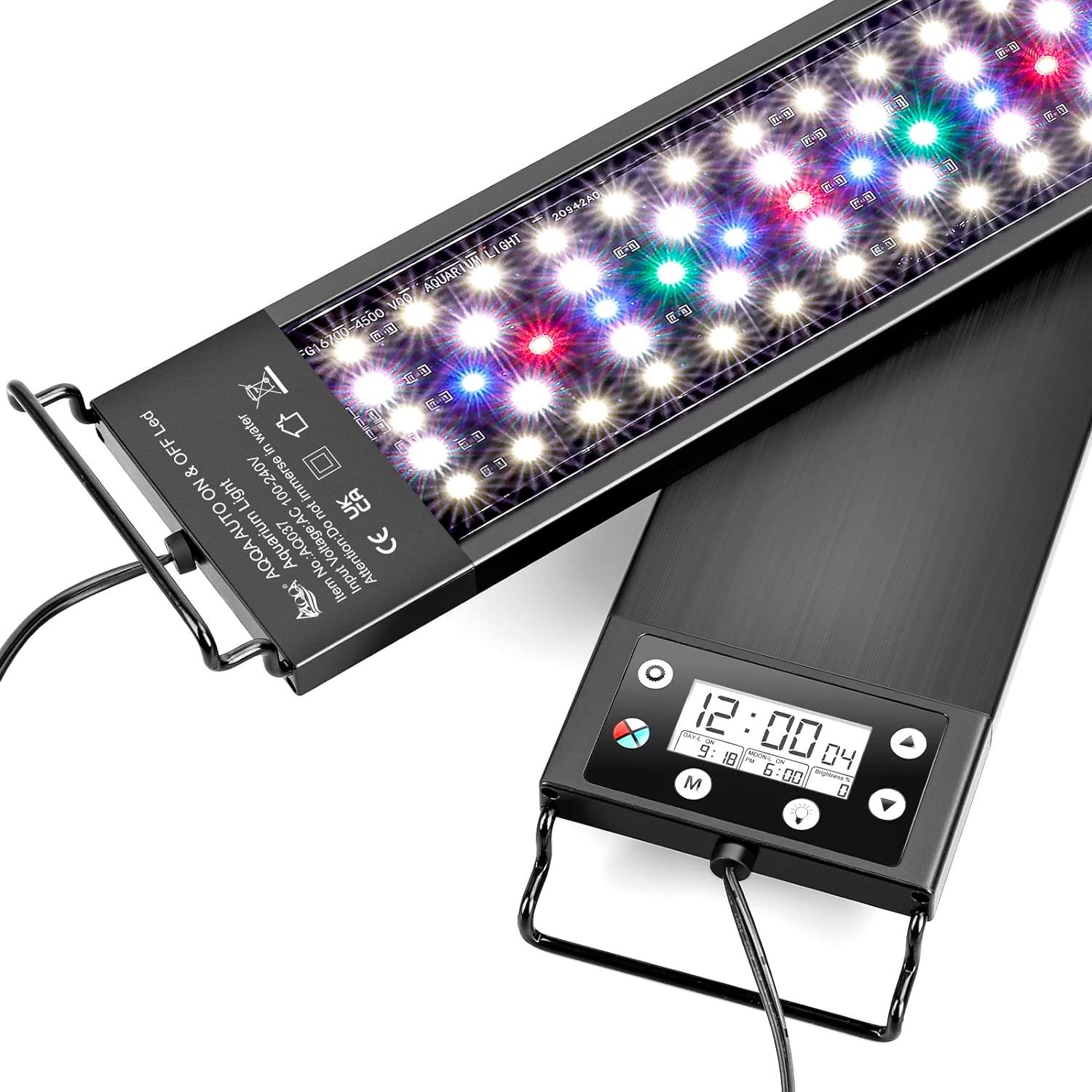 AQQA Luz de acuario, luz LED multifuncional para pecera, 247, encendido automático + modo nocturno + modo diurno + espectro completo + 7 colores,