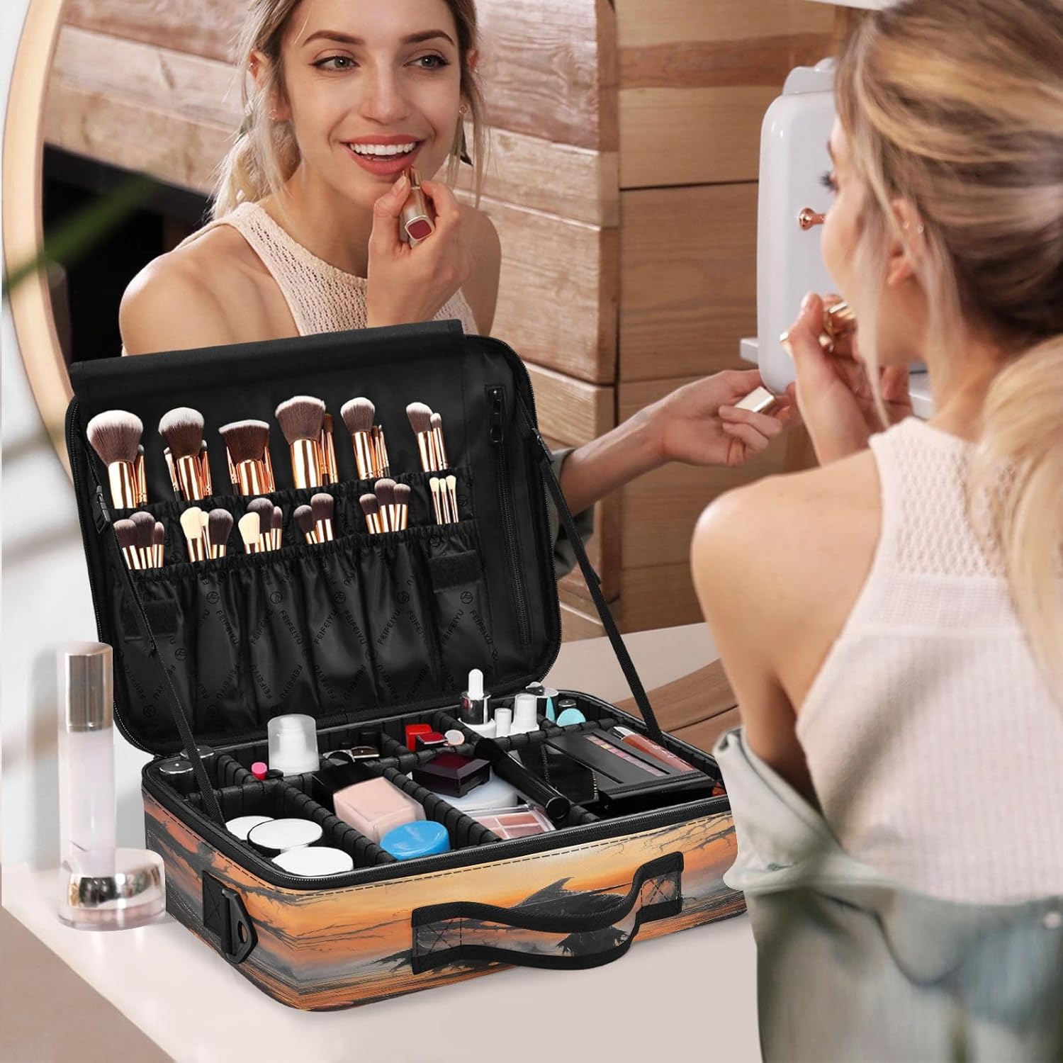 Zathe Happy Halloween Scarecrow Pumpkin cosmetic organizer toiletry make up bag travelling large makeup bags size makeup bag bolso para guardar