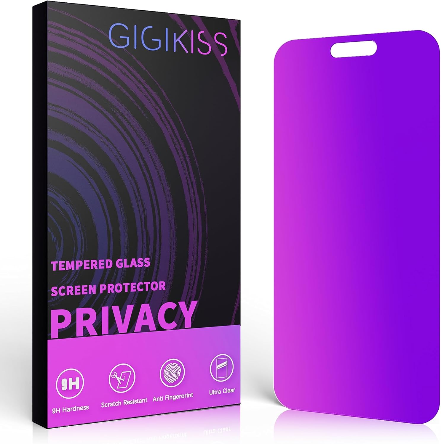 Protector de pantalla de privacidad compatible con iPhone 15 de 6.1 pulgadas, color morado degradado, antiespía, anti luz azul, protector de