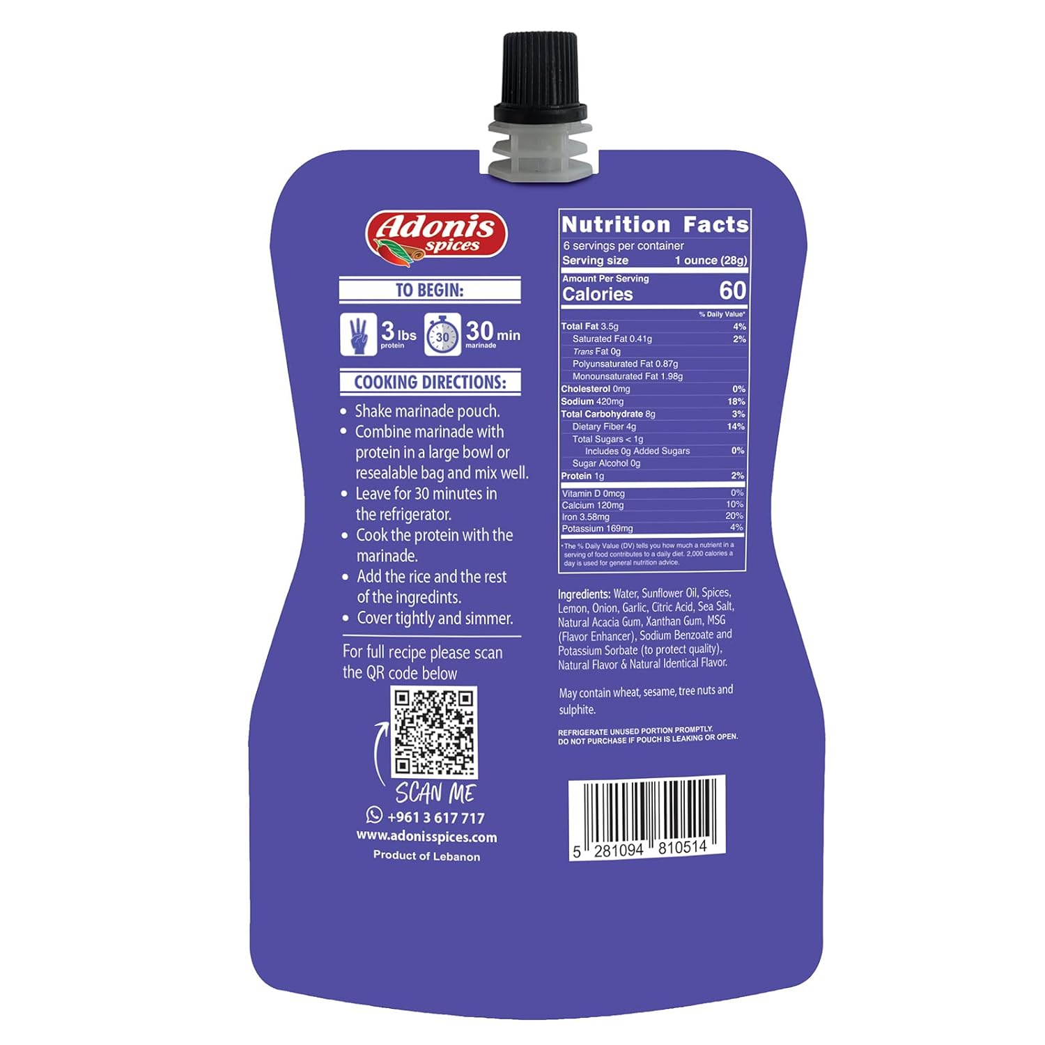 Adonis – Mandi Recipe Quick Marinade, 6 oz (170 g), marinada líquida lista para usar