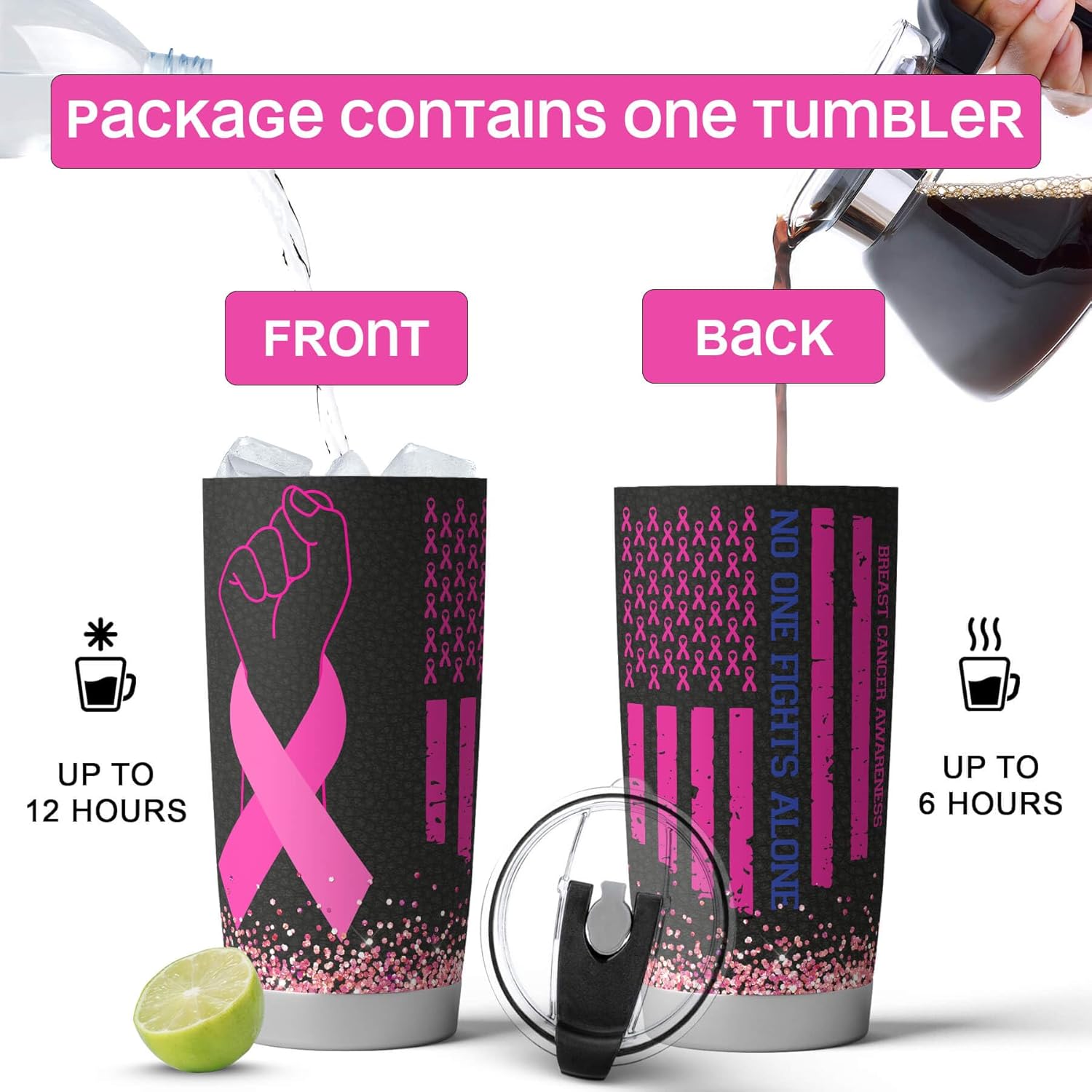 Vaso de café de acero inoxidable con aislamiento térmico de 20 onzas, regalos sobre el cáncer de mama, tazas de concientización sobre el cáncer de