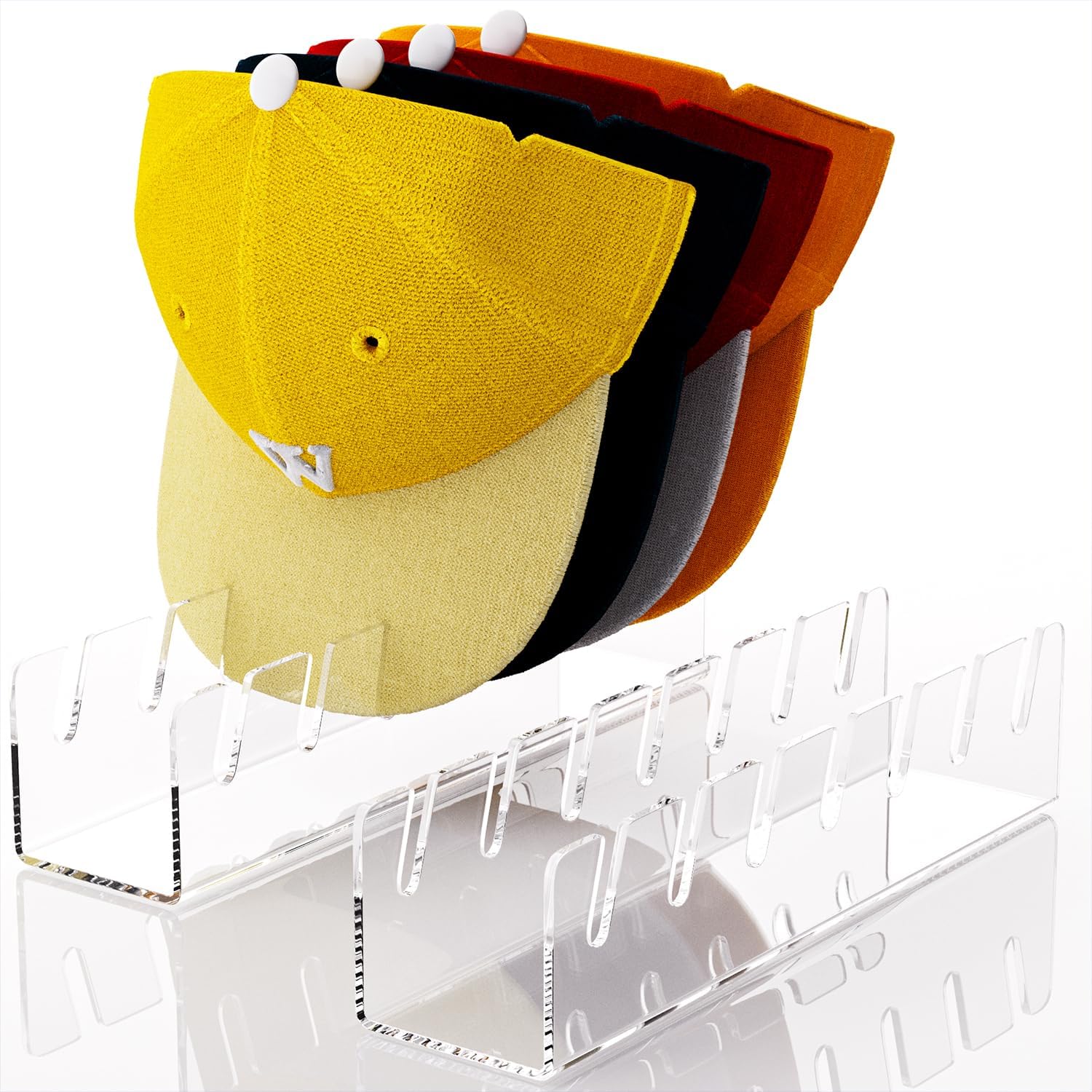 ACTBIO Soporte para gorras de béisbol, 2 unidades, organizador de sombreros de acrílico sin instalación para 14 gorras de béisbol, soporte para